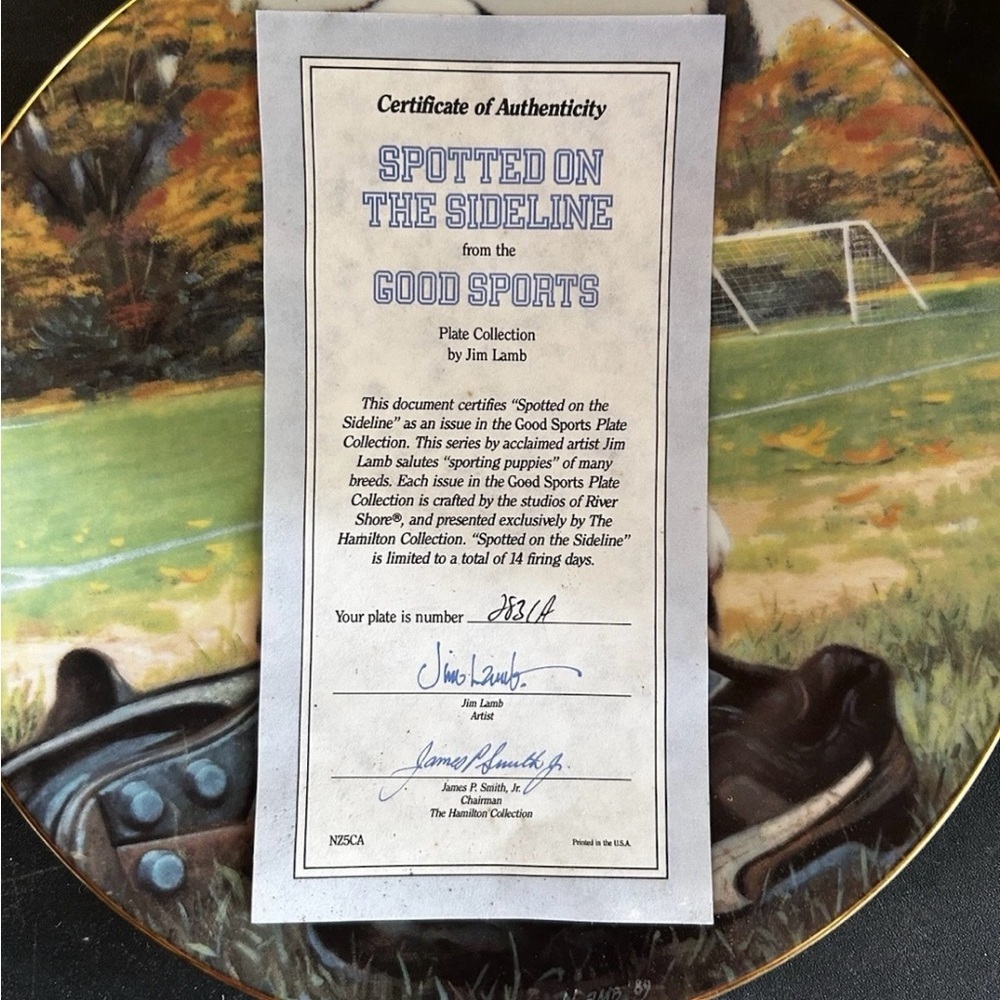 Spotted On The Sideline Plate 2831A by Jim Lamb: Good Sports - Soccer Puppy 1990 - Picture 2 of 2